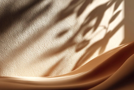 abstract scene with shadow of a plant on a white wall backgroundの写真素材