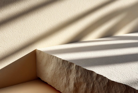 Abstract concrete stairs with shadow from sunlight. 3d render illustration.の写真素材
