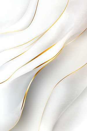 Abstract white background with golden lines and waves. 3d illustration.の写真素材