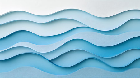 Paper cut waves background. 3d render illustration. Abstract paper art.の写真素材