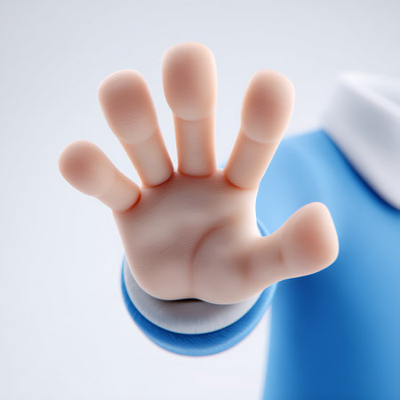 3d illustration of a man in a blue shirt with his hand upの写真素材