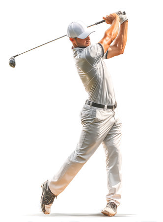 Golfer in action on a white background. 3D rendering.の写真素材