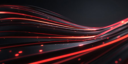 3d rendering of abstract background with red light curved lines. 3d illustrationの写真素材