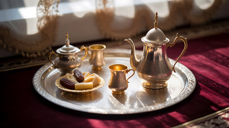 Tea set on the table. Vintage style. Selective focus.の写真素材