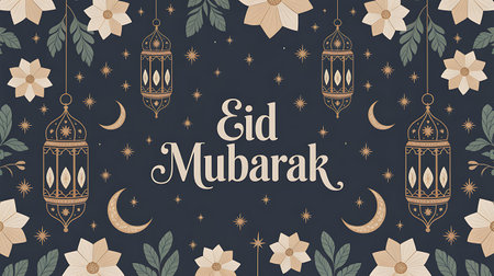 Eid Mubarak Greeting Card. Ramadan Kareem. Vector Illustrationの写真素材