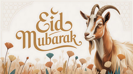 Ramadan Kareem. Greeting card with goat and lettering.の写真素材