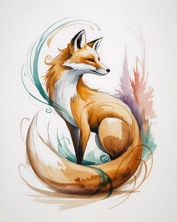 Illustration of a fox in the watercolor style. Vector illustration.の写真素材