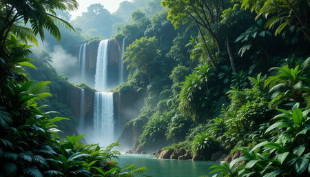 Beautiful waterfall in the tropical forest. Beautiful waterfall in the jungle.の写真素材