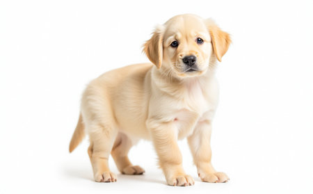 Golden Retriever puppy isolated on a white background. Studio shot.の写真素材