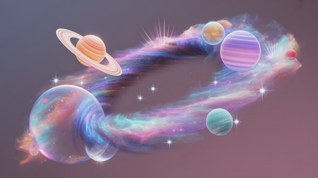 Planets in outer space with stars and galaxies, 3d renderの写真素材