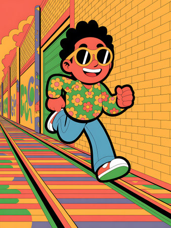 Cartoon boy in the subway. Vector illustration for your design.の写真素材