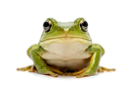 European tree frog, Polypedates leucomystax, in front of white backgroundの写真素材