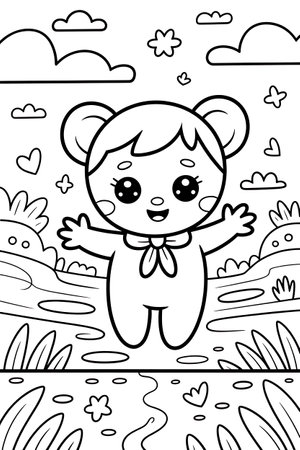 Coloring book for children: teddy bear in the park.の写真素材