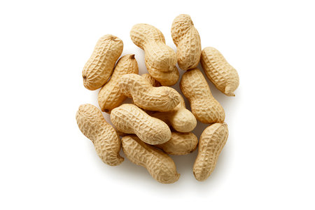 Peanuts isolated on white background. Top view. Flat lay.の写真素材