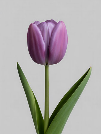 Purple tulip on a gray background. Close-up.の写真素材