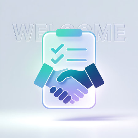 Handshake on clipboard with text welcome. Business concept. Vector illustrationの写真素材