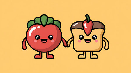 Cute strawberry and toast kawaii characters vector illustration design.の写真素材