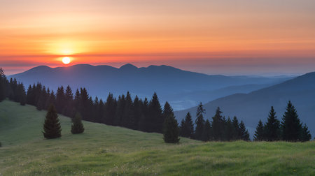 Sunrise in the Carpathian mountains. Ukraine, Europe.の写真素材