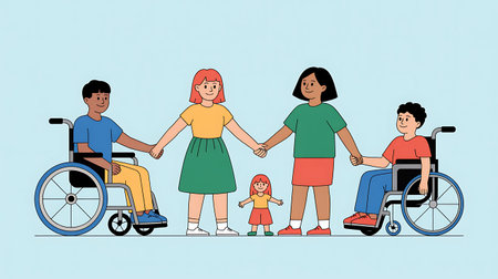 Illustration of a group of people with disabilities. Vector illustration.の写真素材
