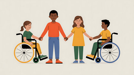Disabled people. People in a wheelchair. Flat vector illustration.の写真素材