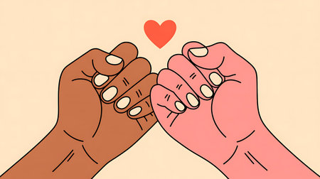 Two hands holding each other. Vector illustration in retro style. Hand drawn.の写真素材