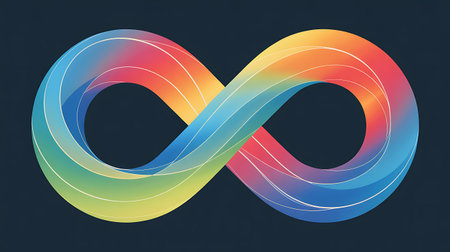 Infinity symbol on a dark background. Colorful vector illustration.の写真素材