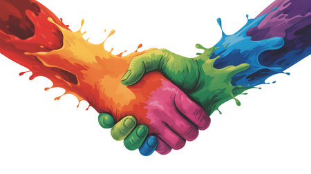 Colorful Handshake. Vector illustration isolated on a white background.の写真素材