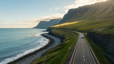 Aerial view of the road in Iceland, Europe. Summer time.の写真素材