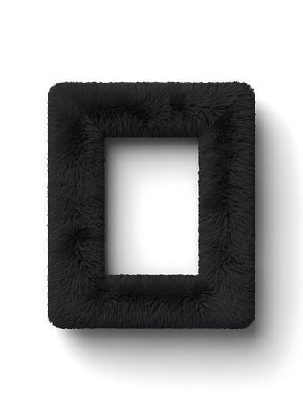 Black fur frame isolated on a white background. 3d rendering.の写真素材