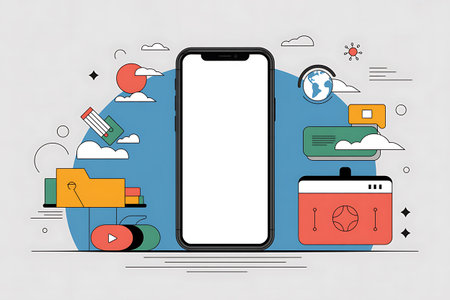 Smartphone with blank screen and cloud computing icons. Vector illustration.の写真素材