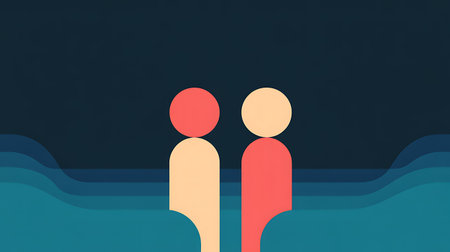 couple of men and women in a row on a blue backgroundの写真素材