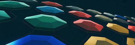 Abstract 3d rendering of chaotic colorful hexagons. Futuristic background design.の写真素材