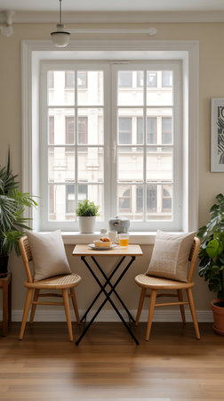 Modern dining room interior with chairs and table. 3d render.の写真素材