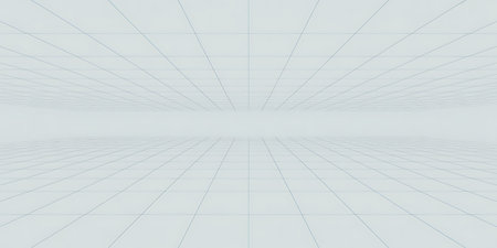 Abstract 3d rendering of empty room with grid. Futuristic background.の写真素材