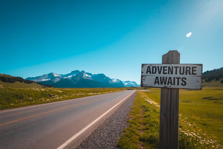 Road sign in the Grand Teton National Park, Wyoming, USAの写真素材
