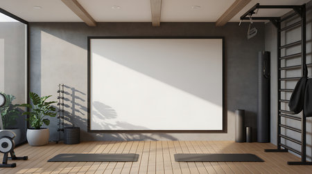 Interior of modern japanese room with blank poster on the wall. 3d renderの写真素材
