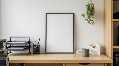 Mock up poster frame in modern office interior, 3d renderの写真素材