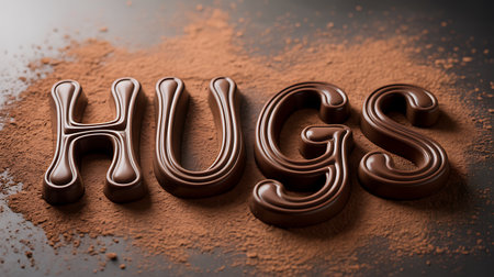 Chocolate word and chocolate bar on chocolate background. 3d renderingの写真素材