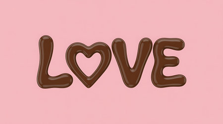 The word love is written in chocolate on a pink background. 3D renderingの写真素材