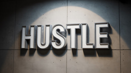 3D Illustration of the word HUSTLE on an abstract backgroundの写真素材