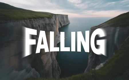 Falling word on the cliff with sea and sky background. 3d renderingの写真素材