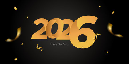 Happy New Year 2016 Text Design with Gold Confetti. Vector illustration.