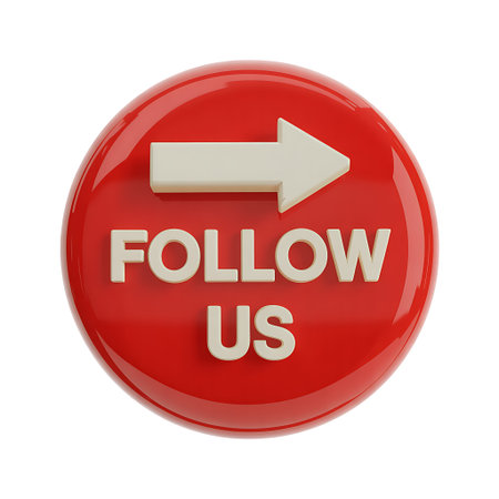 Follow us button on a white background. 3d rendering. Round shape.の写真素材