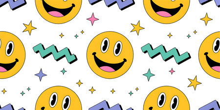 Seamless pattern with funny smiley faces. Vector illustration.の写真素材