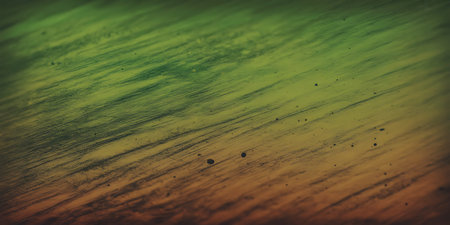 abstract background: green and yellow watercolor paint on a wooden surfaceの写真素材