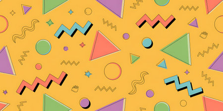 Memphis seamless pattern. Retro style 80s-90s. Abstract colorful geometric background. Vector Illustration.の写真素材