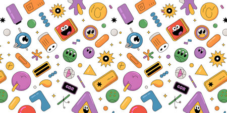 Seamless pattern of school supplies. Vector illustration in cartoon style.の写真素材