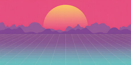 Landscape with mountains and sunset. Vector illustration. Gradient mesh.の写真素材