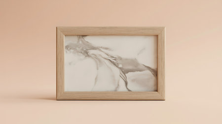 Wooden frame with marble texture on pastel background. 3d renderの写真素材