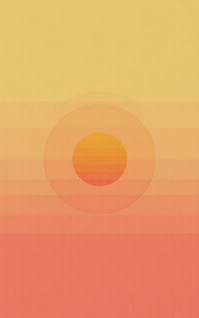 abstract orange background with a yellow sun in the center, illustrationの写真素材